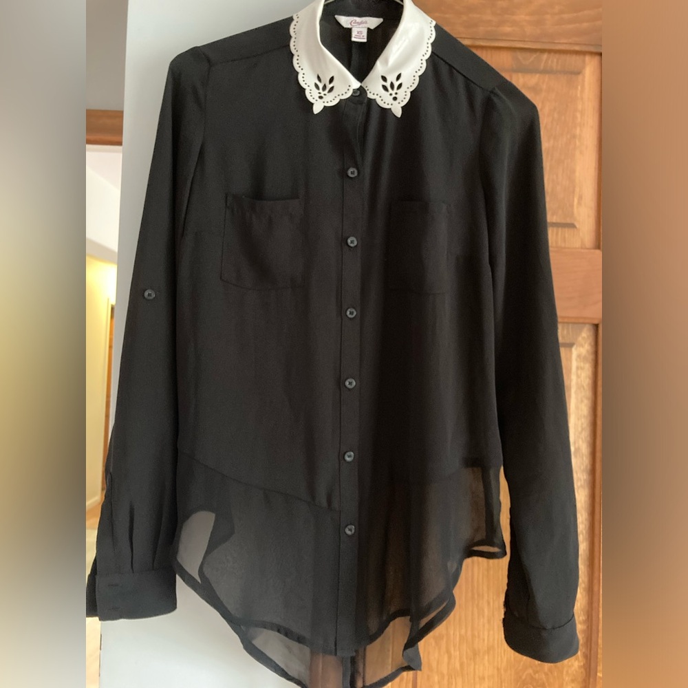 Whimsigoth Black Top with White Cutout Vegan leather Collar XS